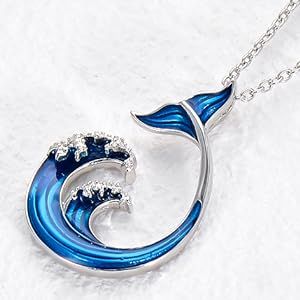 Adjustable Ocean-inspired Necklace For Gifts, Ocean-inspired Nickel-free Pendant Necklace, Ocean-inspired Charms Necklaces For Gifts, Sterling Silver Ocean-inspired Necklaces, Ocean-inspired Blue Pendant Necklace, Dolphin Jewelry, Funny Earrings, Whale Necklace, Ocean Necklace