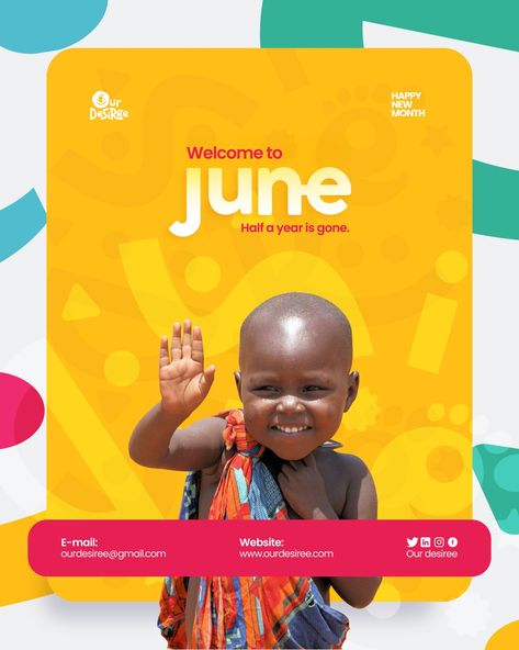 Welcome Flyer Design, Welcome Graphic Design, Kids Social Media Design, New Month Poster Design, Medical Design Graphics, New Month Design Flyer, Welcome Poster Design, Welcome To June, Welcome Post