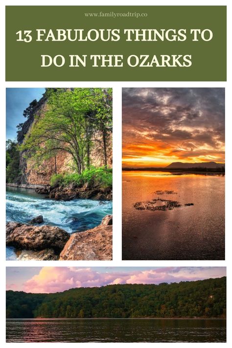 Discover the ultimate guide to exploring the enchanting Ozarks region in the US! From captivating mountains and stunning waterfalls to serene lakes and distinctive geological wonders, Missouri, Arkansas, and Oklahoma offer many unique experiences. Uncover 13 must-do activities and top destinations to add to your summer travel plans in the mesmerizing Ozarks area. Grab all our suggested ideas at familyroadtrip.co The Ozarks Arkansas, Ozark Mountains Missouri, Ozarks Arkansas, Us Family Vacations, Lake Of The Ozarks Missouri, The Ozarks Missouri, Missouri Travel, San Diego Attractions, Ozarks Missouri