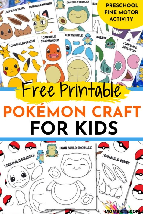 Pokemon Fine Motor Activities, Build A Pikachu Printable, May Kids Crafts, Pokemon Club Activities, Pokemon Bingo Free Printable, Pokemon Ball Craft, Pokemon Preschool Activities, Pokemon Learning Activities, Pokemon Template Free Printable