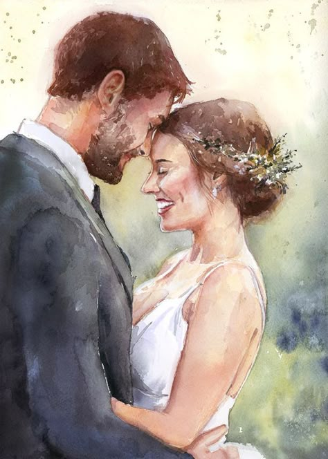 Wedding Portrait Painting, Romance Arte, Wedding Drawing, Custom Watercolor Portrait, Wedding Painting, Romance Art, Wedding Portrait Photography, 카드 디자인, Wedding Illustration