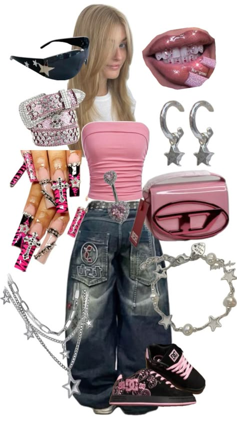 Pink Alt Fashion, Alternative Fashion Pink, Pink Rockstar Aesthetic, Pink Black And White Outfit, Pink Goth Aesthetic Outfits, Pastel Alternative Fashion, Pink Grunge Aesthetic Outfits, Pink Goth Outfits, Pink Punk Aesthetic