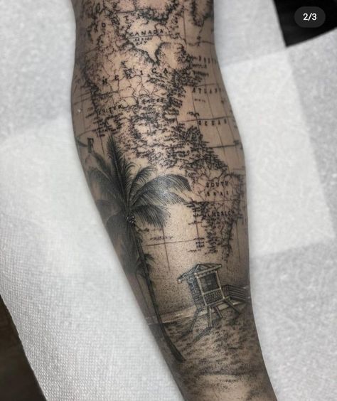 California Tattoo Men, Map Sleeve Tattoo, Women Tattoo Inspiration, Tattoos Half Sleeve, Mermaid Sleeve Tattoos, Portrait Tattoo Sleeve, Ocean Sleeve Tattoos, Nautical Tattoo Sleeve, Tattoo Mermaid