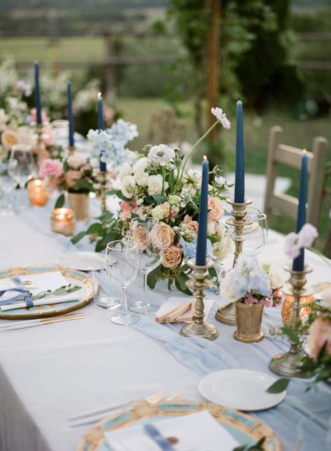 Navy Blue Candles Wedding, Wedding On The Coast, Navy Blue Reception Decor, Blue Candles Wedding, Navy Country Wedding, Navy Blue Centerpieces, Navy Wedding Reception, Navy Blue Wedding Decor, Blue Table Decor