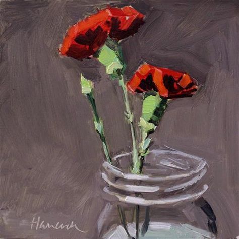 "Two Red Carnations" - Gretchen Hancock Carnations Painting Acrylic, Red Carnation Painting, Carnation Painting, Diy Cork, Teaching Watercolor, Art Alevel, Red Carnation, Daily Painters, Still Lifes