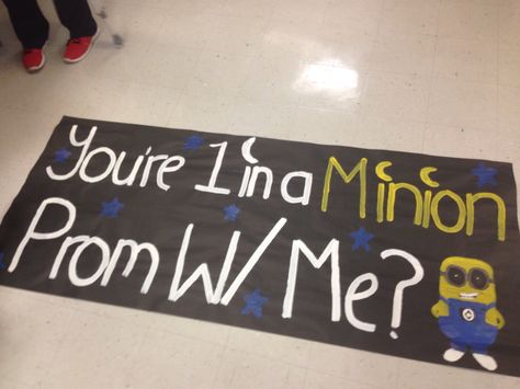 Minion Hoco Proposal, Disney Promposal, Homecoming Asks, Sadie Proposals Ideas, Sadie Hawkins Proposals, Dance Asks, Prom Invites, Formal Proposals, Fluorescent Adolescent