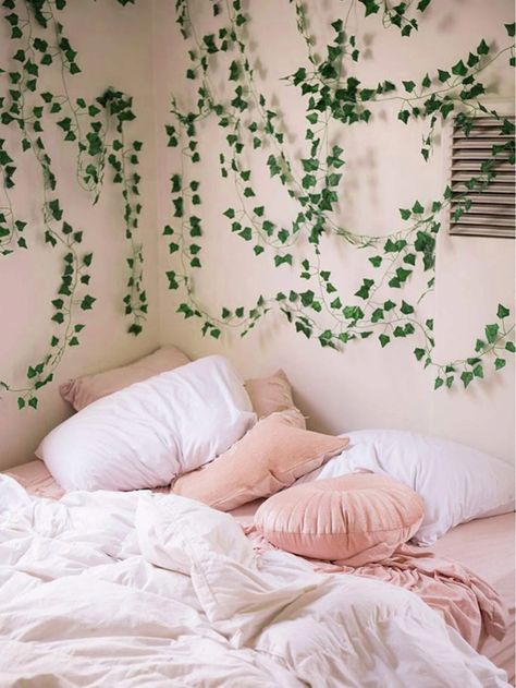 1pc Artificial Foliage | SHEIN USA Artificial Vines, Green Room Decor, Boho Chic Living Room, Aesthetic Bedroom Ideas, Fake Plants Decor, Cute Bedroom Ideas, Cute Bedroom Decor, Walls Room, Room Makeover Inspiration