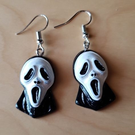 Halloween Ghost Face Earrings Nwot Please Refer To Pictures For Measurements And Jewelry Care -Ghost -Movie -Scream -Scary If You’re New To Poshmark, Use Code Meandmykidz When You Create An Account And Receive $10 Upon Joining 0622 Creepy Earrings, Kitten Earrings, Jewelry Halloween, Cocktail Earrings, Vintage Clip Earrings, Ghost Face, Face Earrings, Ghost Faces, Halloween Jewelry