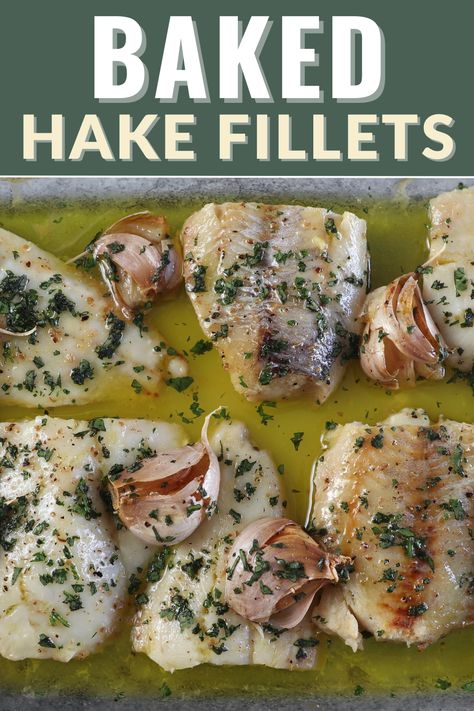 Baked hake fillets on a glass baking dish Hake Recipes Baked, Healthy Hake Fish Recipes, Hake Fish Recipes Baked, Blue Hake Fish Recipes, Hake Fillet Recipes, Hake Recipes Dinners, Fish Fillets Recipes, Baked Hake Recipes, Hake Fish Recipes