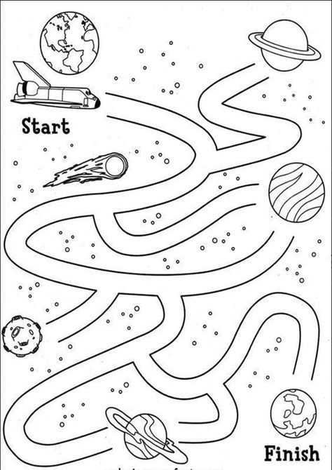 Simple Maze, Maze Printable, Space Theme Preschool, Space Preschool, Maze Worksheet, Printable Mazes, Mazes For Kids, Space Activities, Maze Game