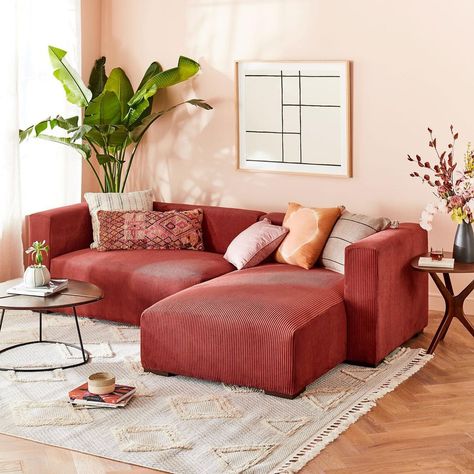 Joybird on Instagram: “Have you met the Delphine Sectional? One of our newest pieces, available in limited edition Terraza Sienna corduroy fabric. Perfect for…” Long Narrow Rooms, Mid Century Modern Sectional Sofa, Mid Century Modern Sectional, Black Mid Century Modern, Modern Sectional Sofa, Porch Remodel, Corner Sectional Sofa, Sectional Sofa Couch, Movie Marathon