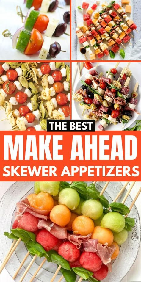 If you're looking for an easy & delicious appetizer to serve at your next party then you need to check out these make ahead skewer appetizers! Cold Party Appetizers, Easy Delicious Appetizers, Toothpick Appetizers, Easy Make Ahead Appetizers, Bbq Appetizers, Skewer Appetizers, Fancy Appetizers, Party Prep, Make Ahead Appetizers