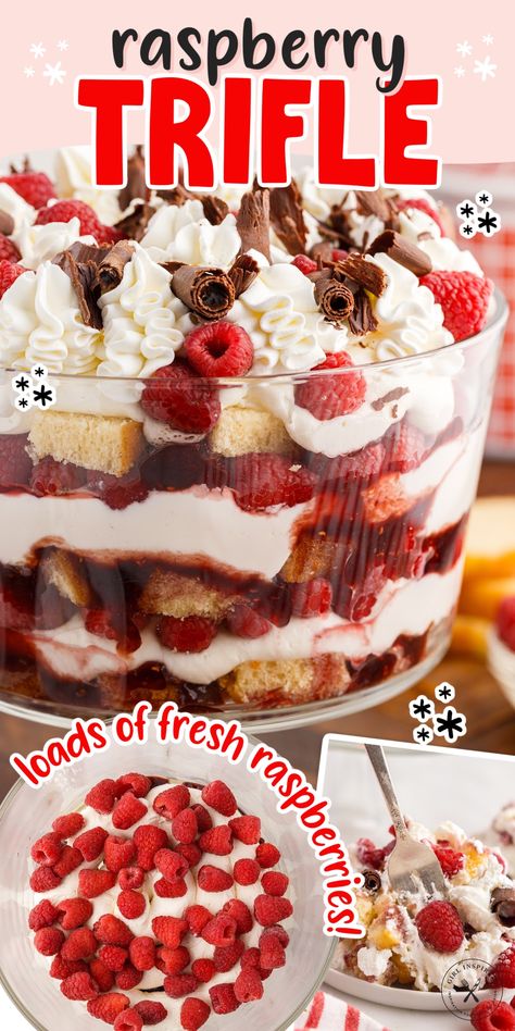 Raspberry Trifle Raspberry Trifle Recipe, Triffle Recipe, Berries Cheesecake, Trifle Bowl Recipes, Cream Cheese Whipped Cream, Raspberry Trifle, Trifle Dessert Recipes, Fruit Trifle, Trifle Recipes