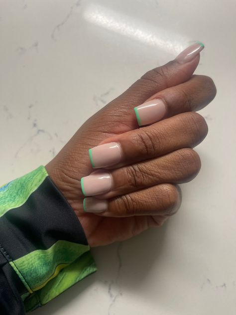 French Tip With Green Line, Lime Green French Tip Nails, Green Tip Nails, Green French Tip Nails, Green French Tip, Overlay Nails, Green Acrylic Nails, 2024 Nails, Green French