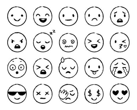 Premium Vector | Expressive eyes and mouth, smiling, crying and surprised character face expressions vector illustration set Happy Emoticon, Face Doodles, Emoji Set, Emoji Drawings, Comic Face, Emoji Backgrounds, Emoji Drawing, Emoji Photo, Emoji Faces