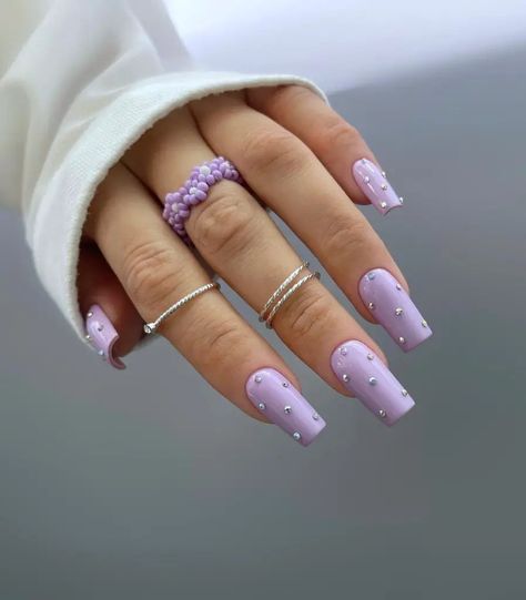 Purple Spring Nails, Purple Nail Ideas, Short Nail Art, Light Purple Nails, Pink Tip Nails, New Nail Trends, Purple Spring, Tie Dye Nails, Fantasy Nails