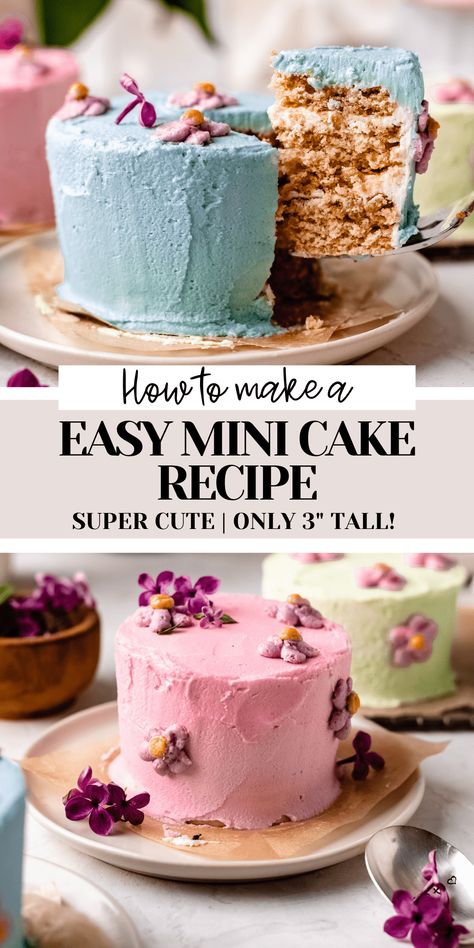 Mini Cakes Recipe, Easy Mini Cake, Regular Cake, Vegan Vanilla Cake, Mini Cake Recipe, Vegan Buttercream, Baked Cake, Eggless Cake Recipe, Tiny Cakes