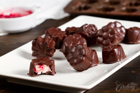 Raspberry Chocolate Molded Candy -  dark chocolate coated candies with raspberry marbled white chocolate ganache filling and some cocoa nibs for a bit of crispy texture, awesome combination. Molded Candy, Chocolate Ganache Filling, Chocolate Candy Recipes, Raspberry Chocolate, Candy Recipe, Candy Recipes Homemade, Homemade Candies, Chocolate Raspberry, Candy Molds