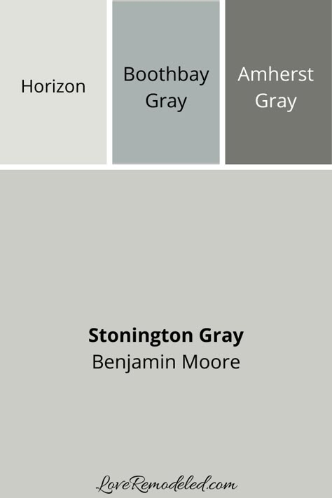 Stonington Gray Coordinating Colors - Colors that go with Stonington Gray Nimbus Gray Benjamin Moore Exterior, Benjamin Moore Mudroom Colors, Stonington Gray Benjamin Moore Cabinets, Benjamin Moore Stonington Gray Exterior, Stonington Gray Coordinating Colors, Colors That Go With Stonington Gray, Colors That Go With Boothbay Gray, Best Wall Color For Grey Cabinets, Benjamin Moore Coordinating Paint Colors