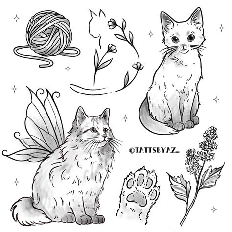 British Shorthair Cat Tattoo, Siberian Cat Tattoo, Cat Tattoo Flash Sheet, Fluffy Cat Tattoo, Sleeping Cat Tattoo, Tabby Cat Tattoo, Kitten Tattoo, Flash Tats, Tattoo 2024