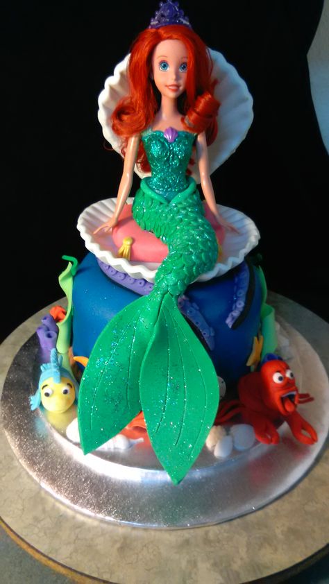 Ariel Barbie Cake, The Little Mermaid Birthday Cake, Ariel Doll Cake, Little Mermaid Birthday Cake, Little Mermaid Cake, Ariel Cake, Ariel Birthday Party, Ariel Party, Little Mermaid Cakes