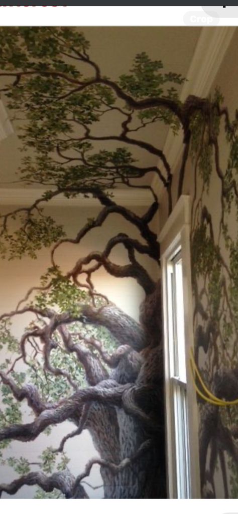 Stairway Tree Mural, Tree Mural Painting, Tree Ceiling Design, Tree Wall Murals Diy, Tree Murals On Wall Diy, Oak Tree Mural, Trees Painted On Walls, Paint Trees On Wall Diy, Painted Trees On The Wall