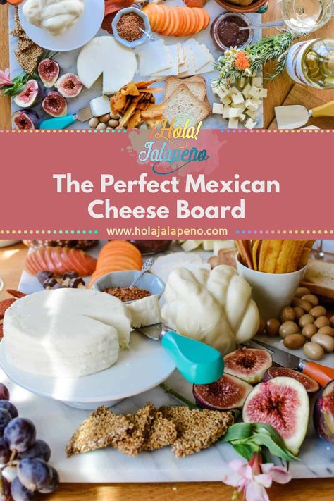 No more cheese boards filled with the same ‘ol thing – here are the best Mexican cheeses, Mexican wine and beer pairings for your Mexican cheese board. Mexican snacks. Jams. Nuts. Fruits. So many cheese options it makes your head spin. If you want to spice things up at your next wine and cheese night, check out this easy appetizer! #cheeseboard #grazeboard #holajalapeno @pistachiopower @cafigs @cagrown Mexican Cheese Board Ideas, Mexican Cheese Board, Mexican Fruit Platter, Mexican Themed Charcuterie Board, Mexican Friendsgiving, Mexican Charcuterie Board Ideas, Mexican Charcuterie Board, Wine And Cheese Night, Cheese Night