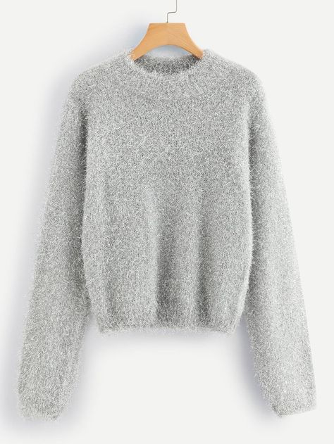 Solid Fluffy Jumper -SheIn(Sheinside) Fluffy Jumper, Jumper Outfit, Women Sweaters, Spring Sweater, Fuzzy Sweater, Party Dress Short, Really Cute Outfits, Sweater And Shorts, Fall Winter Outfits