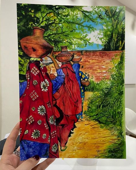 PAKISTAN, Sindhi cultural painting. Fatima Fasih watercolours. Sindhi Art Paintings, Sindhi Culture Painting, Sindhi Paintings, Pakistan Painting Ideas, Sindhi Culture Art, Pakistan Painting, Cultural Paintings, Sindh Culture, Sindhi Culture