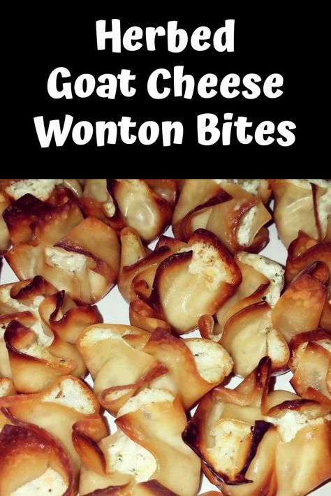 Goat Cheese Wonton Appetizers, Goat Cheese Wontons, Appetizers Wonton, Wonton Bites, Recipes Dinner Party, Herbed Goat Cheese, Parties Food, Keto Seafood, Cheese Wontons