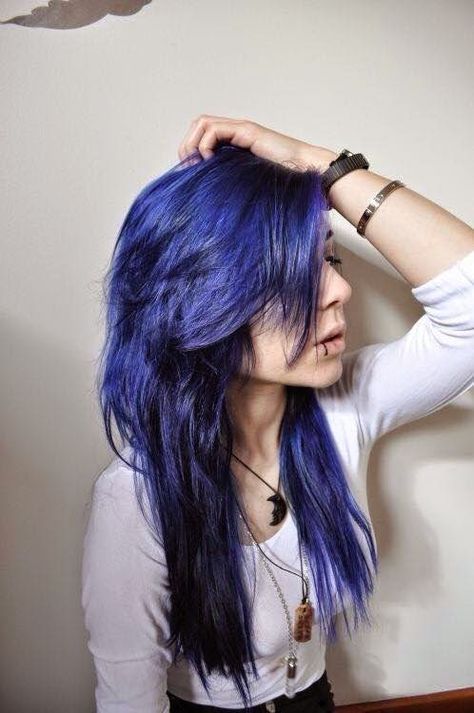 Unnatural Hair Color Inspiration Midnight Blue Hair Dye, Indigo Hair, Midnight Blue Hair, Unnatural Hair Color, Scene Girl, Dyed Hair Blue, Boring Hair, Emo Hair, Lip Piercing