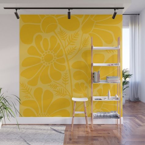 Hallway Murals School, Sunflower Mural Wall Art Paint, Positive Wall Murals, Sunflower Painting On Wall, Sunflower Wall Mural, Wall Murals Painted Living Room, Sunflower Mural Wall Art, Yellow Wall Painting Ideas, Garage Mural Ideas