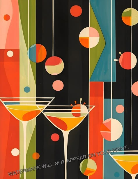 Martini Cocktail Liquor Drinks MOD Mid Century Modern Bar Art Print 8.5X11 | eBay Theme Cocktail Party, Kitchen Wall Art Diy, Printable Kitchen Wall Art, Bartender Cocktail, Modern Kitchen Wall Art, Drawing Beach, Bowling Party Invitations, Mid Century Modern Painting, Abstract Kitchen