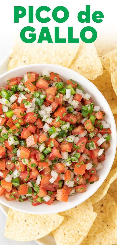 Just 15 minutes is all it takes for this easy and delicious Pico de Gallo recipe – It’s refreshingly delicious with so many uses! Serve it with tortilla chips or as a topping on tacos or other Mexican dishes. #picodegallo Pico Recipe, Dips Appetizers, Mexican Recipes, Appetizer Dips, Mexican Dishes, Fresh Cilantro, Tex Mex, Tortilla Chips, Tortillas