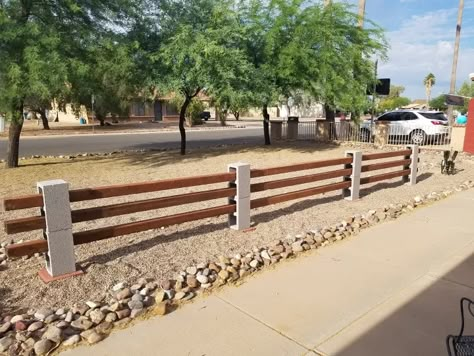 Cinder Block Fence With 4x4's | Hometalk Cinder Block Fence, Cinder Block Projects, Cinder Block Ideas, Cinder Block Bench, Cinder Block Garden, Cinder Blocks, Diy Fence, Fencing Ideas, Diy Porch