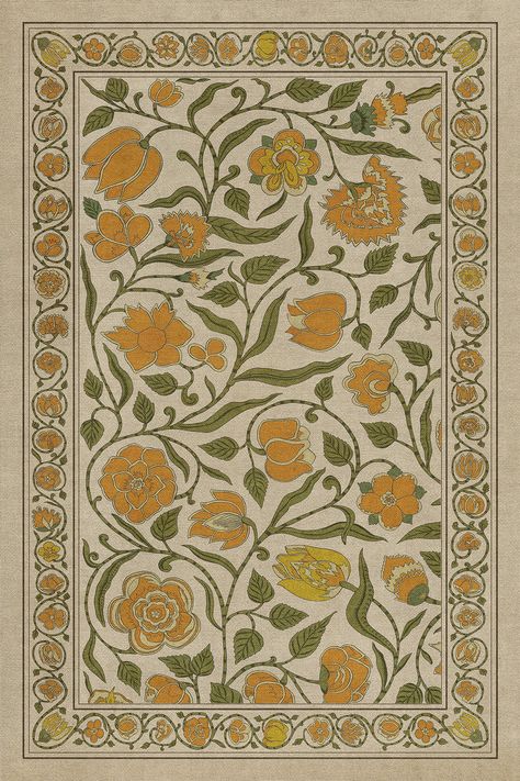 Vintage Vinyl Floorcloth Mat (Williamsburg - Antique Floral - A Lane O – Hudson & Vine Yellow Vintage Rugs, Rugs Design Pattern, Vintage Wallpaper Design, Kitchen Mats Floor Ideas, Flat Florals, Retro Vinyl Flooring, Warm Rugs, Vintage Flooring, Flower Rugs