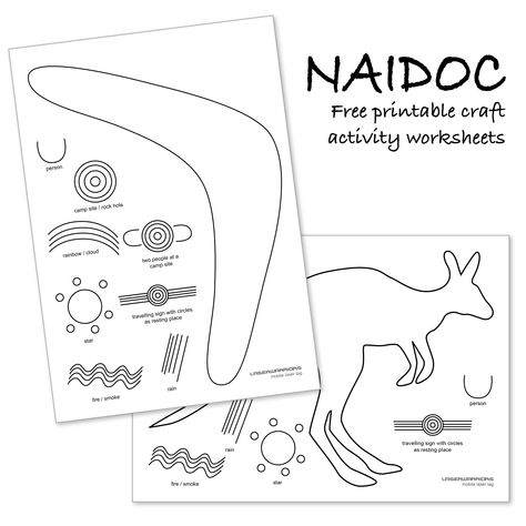 Free downloadable, printable NAIDOC activity sheets for kids. Colour boomerang and kangaroo using Aboriginal symbols. Naidoc Week Activities, Aboriginal Art For Kids, Aboriginal Dreamtime, Aboriginal Symbols, Aboriginal Art Symbols, Australia Crafts, Aboriginal Education, Indigenous Education, Aboriginal Dot Painting