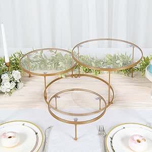 TABLECLOTHSFACTORY 23" 3-Tier Gold Metal Cupcake Stand with Clear Round Acrylic Plates, Dessert Cake Display Holder Metal Cupcake Stand, Round Table Sizes, Tiered Cake Stands, Dessert Display Stand, Metal Cake Stand, Gold Dessert, 3 Tier Cake Stand, Peg Leg, Cookie Table