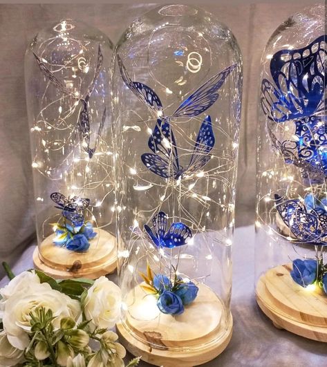 Blue Butterfly Sweet 16, Blue Butterfly Quinceanera Theme, Butterfly Party Centerpieces, Butterfly Quince Theme, Butterfly Quinceanera Theme, Royal Baby Shower Theme, Butterfly Sweet 16, Butterfly Centerpiece, Green Quinceanera Theme