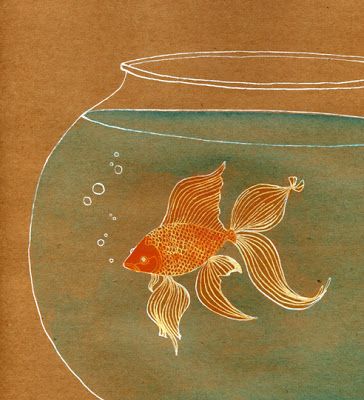 Geninne's Art Blog: Goldfish on Kraft Intermediate Art, Bild Gold, Goldfish Art, Ocean Unit, Dimensional Art, Golden Fish, Art Resources, School Art Projects, Acrylic Ink