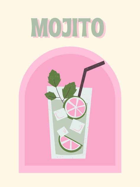 Paint And Sip Poster, Cocktail Art Print, Mojito Painting, Tableau Aesthetic, Mojito Poster, Dorm Room Paintings, Beach Wall Collage, Drukarka 3d, Wedding Reception Fun