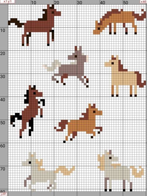 Horse Knitting Chart, Farm Pixel Art, Cross Stitch Horse Pattern, Horse Cross Stitch Patterns, Pixel Horse, Horse Cross Stitch, Cross Stitch Horse, Crochet Horse, Pixel Crochet