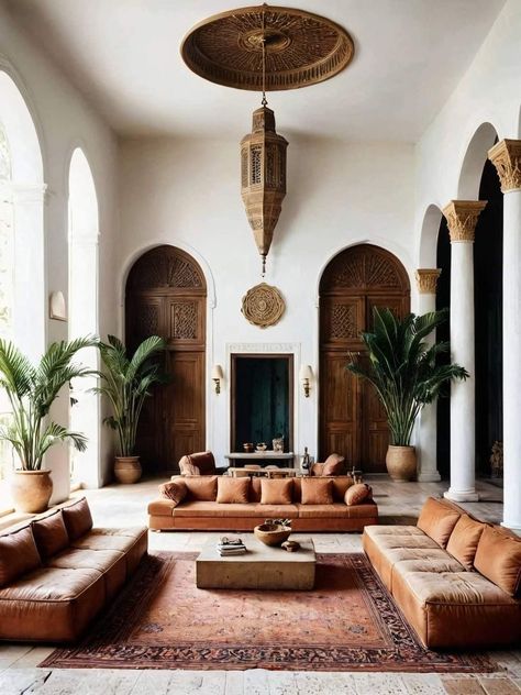 Mexican Apartment Aesthetic, Moroccan Interior Design Living Room, Modern Moroccan Interior Design, Turkish Interior, Mediterranean Style Interior, Modern Arabic Interior, Mediterranean Room, Spanish Mediterranean Homes, Modern Mexican Home Decor