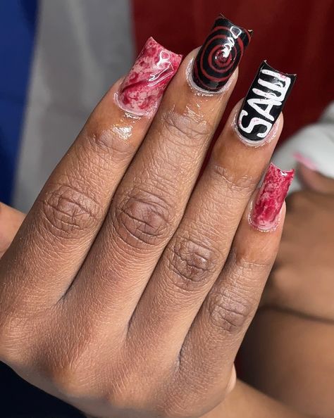 halloween ready 🩸🖤 - if you’re seeing this dm @nails.bydaya_ to book an appt 🤍 - - - - - - - - - - - - #saw #sawmovie #sawnails #bloodynails #gorenails #goreynails #halloweennails #mediumnails #bloodnails #nailsofinstagram #fyp #gelxnails #gelxnailtech #bptnailtech #ctnailtech #ctnails #bptnails #bridgeportnails #bridgeportct #bridgeportnailtech #bridgeportctnailtech #bridgeportctnails #beginner #notaprofessional #justforfun #nailart #naildesigns #nailinspo #nails.bydaya_ #nailsbydaya Blood Nails, Nail Tech, Halloween Nails, Nail Inspo, Nail Designs, Nail Art, Nails