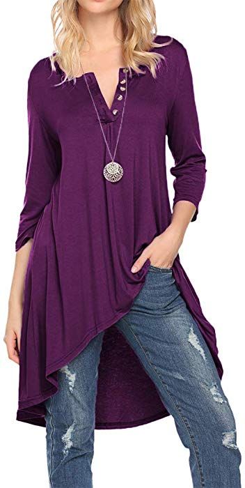 Loose Fit Blouse, Long Tunic Tops, High Low Tunic, Tunic Tops Casual, Casual Tunics, Loose Fitting Dresses, Tee Shirt Dress, Crewneck Dress, Long Tunic