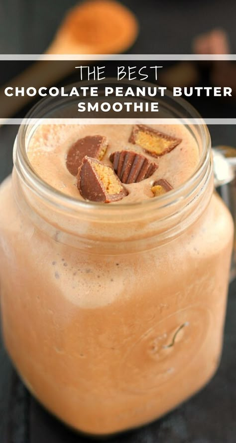 Peanut Butter Cup Smoothie, Peanut Butter Shake, Chocolate Smoothie Recipes, Healthy Peanut Butter Cups, Peanut Butter Cups Recipe, Chocolate Peanut Butter Smoothie, Smoothies And Shakes, Peanut Butter Smoothie, Dessert Smoothie