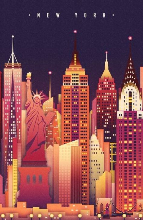 Vintage Travel Posters New York | The Travel Tester New York Illustration, Voyage New York, Travel Infographic, Graphisches Design, New York Vintage, New York Poster, New York City Skyline, Nyc Skyline, New York Central