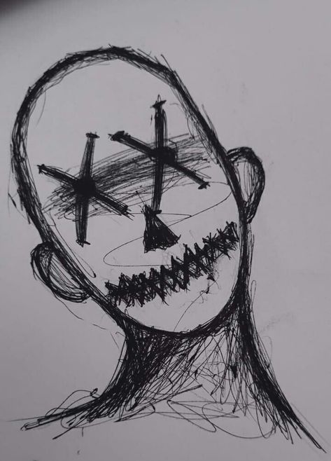 Scribble art Complex Things To Draw, Shattered Face Drawing, Horror Sketches Creepy Easy, Weird Things To Draw Easy, Scary Shadow Drawing, Easy Dark Drawing Ideas, Scary Drawings To Draw Easy, Scary Faces Drawing, Disturbing Drawings Easy