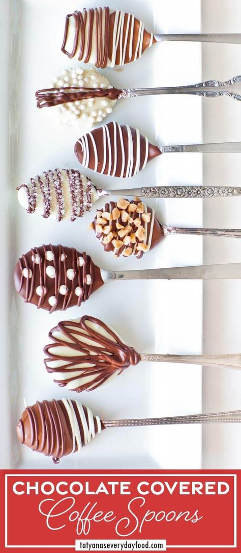 How to Make Chocolate Covered Coffee Spoons (video) Chocolate Stirrers, Cocoa Spoons, Spoons Diy, Garlic Parmesan Fries, Boneless Chicken Wings, Hot Chocolate Stirrers, Parmesan Fries, Toffee Chips, Hot Chocolate Spoons