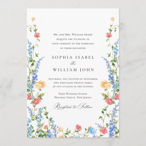 Watercolor Meadow Wildflower Bohemian Wedding Invitation Bohemian Wedding Invitation, Watercolor Meadow, Watercolor Wild Flowers, Elegant Spring Wedding, Date Inspo, Chapel Of Love, Alt Wedding, Elegant Decorations, Wildflower Wedding Invitations